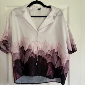 Express White and Cream Boxy Button Down Shirt with Notched Collar